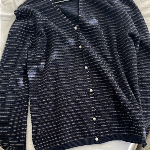 Nautical Blue and White Striped Crewneck Sweater - Picture 3 of 5